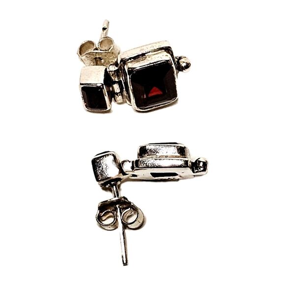 925K GARNET EARRINGS DANGLE DOUBLE STONE ARTICULATING POST STUD 1960s EUC! - Picture 6 of 14